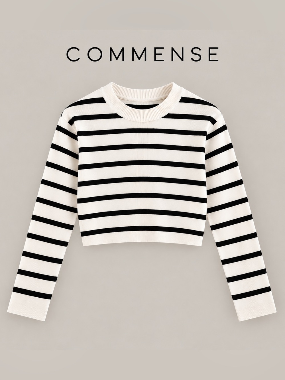 Commense Black & White Striped Cropped Crewneck Long Sleeve Size Small NWT